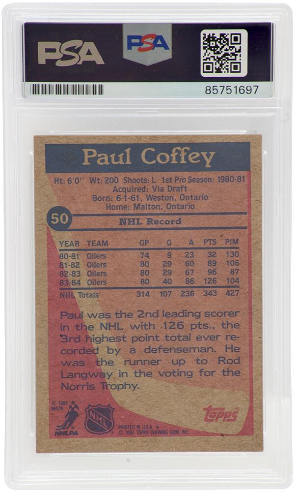 Paul Coffey Signed 1984 Topps #50 RC (PSA) at PristineAuction.com Paul Coffey Signed 1984 Topps #50 RC (PSA) at PristineAuction.com