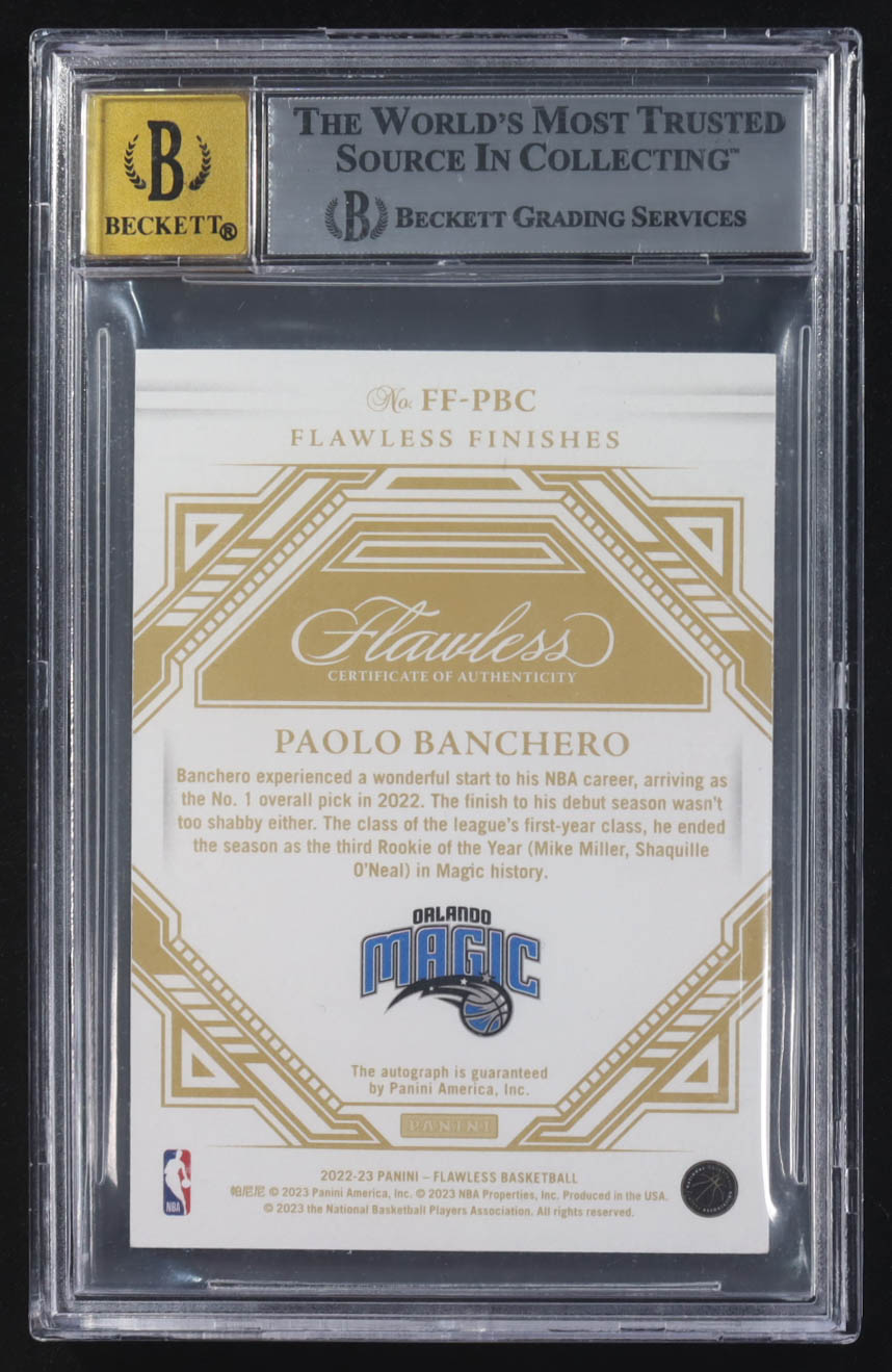 Paolo Banchero 2022-23 Panini Flawless Finishers Autographs Blue #FF-PBC RC #6/8 (BGS 8.5 | Autograph Graded BGS 10) at PristineAuction.com Paolo Banchero 2022-23 Panini Flawless Finishers Autographs Blue #FF-PBC RC #6/8 (BGS 8.5 | Autograph Graded BGS 10) at PristineAuction.com