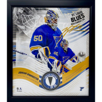 Jordan Binnington LE Blues Custom Framed Game-Used Puck Piece Display at PristineAuction.com