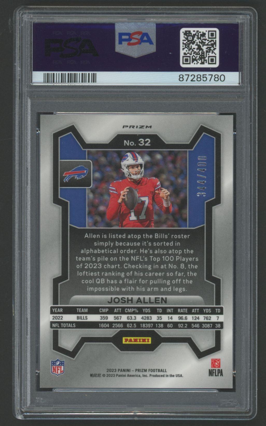 Josh Allen 2023 Panini Prizm Pandora #32 #344/400 (PSA 9) at PristineAuction.com Josh Allen 2023 Panini Prizm Pandora #32 #344/400 (PSA 9) at PristineAuction.com