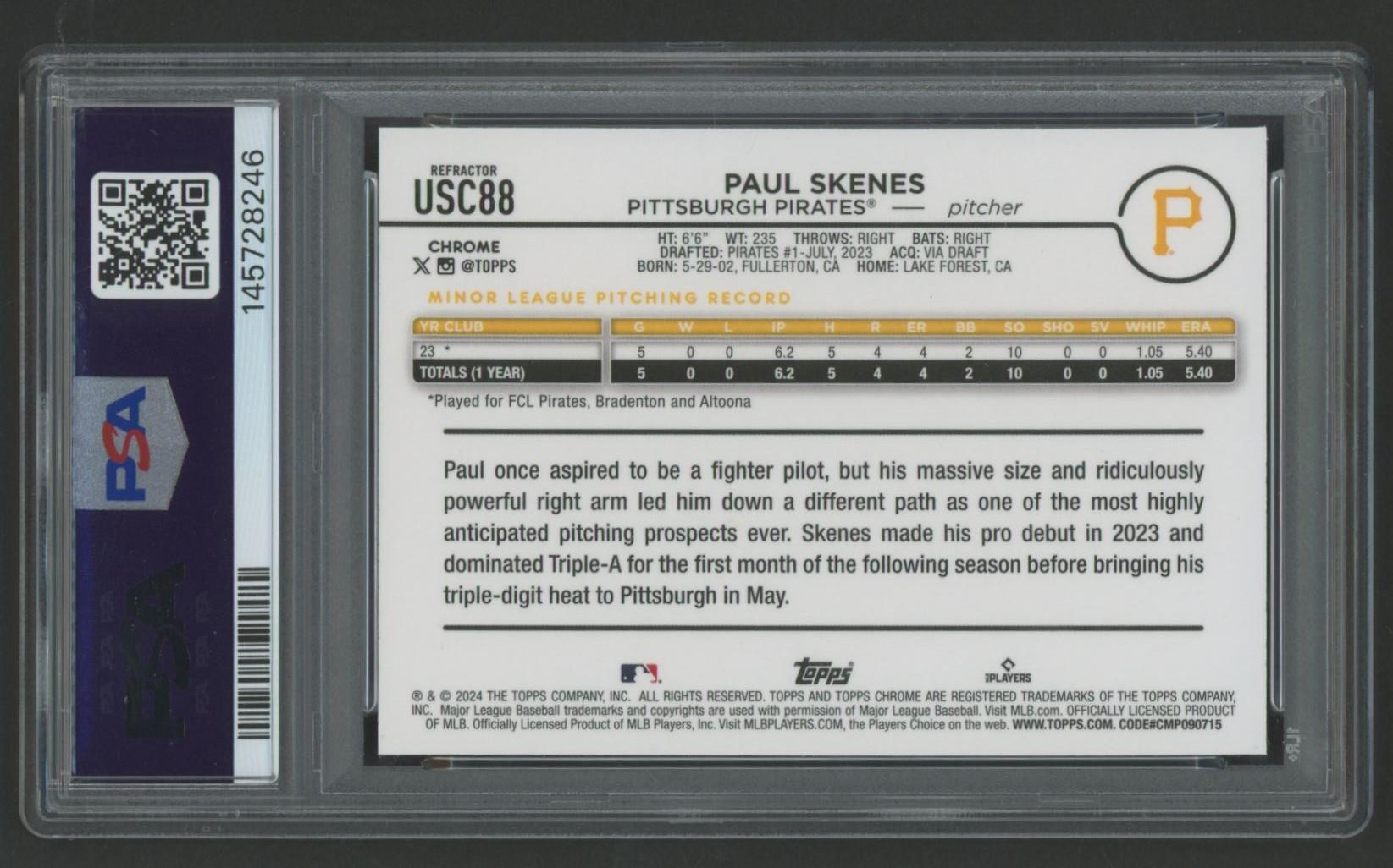 Paul Skenes 2024 Topps Chrome Update Prism Refractor #USC88 RC (PSA 9) at PristineAuction.com Paul Skenes 2024 Topps Chrome Update Prism Refractor #USC88 RC (PSA 9) at PristineAuction.com