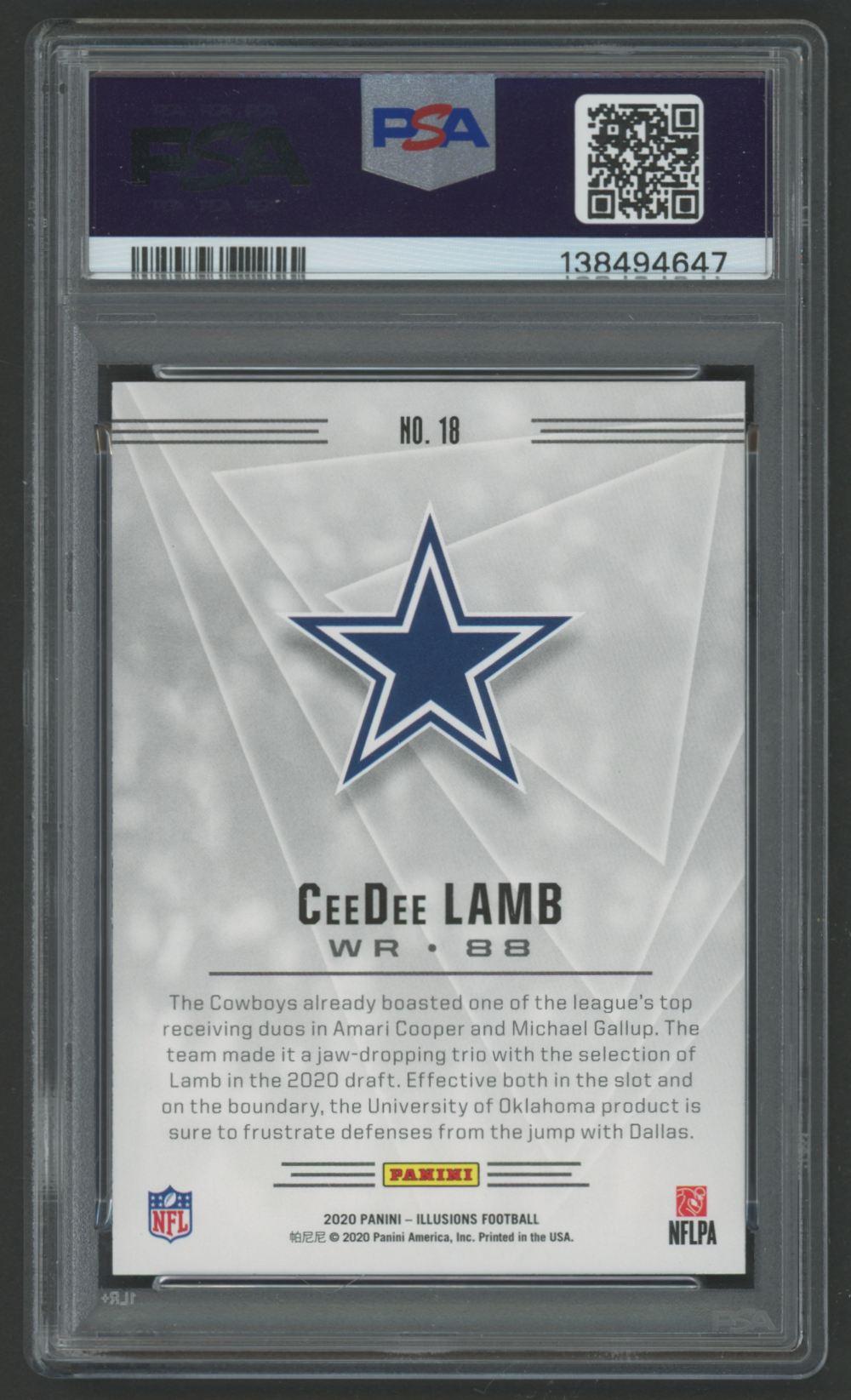 CeeDee Lamb 2020 Panini Illusions Trophy Collections Sapphire #18 RC (PSA 10) at PristineAuction.com CeeDee Lamb 2020 Panini Illusions Trophy Collections Sapphire #18 RC (PSA 10) at PristineAuction.com