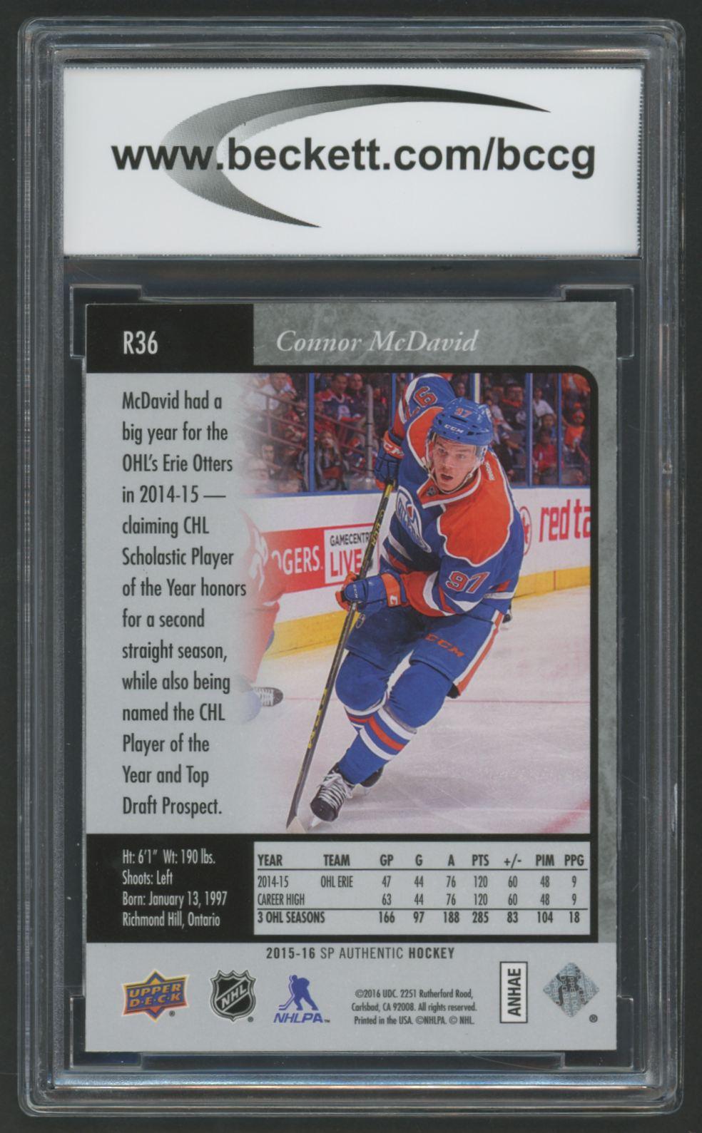 Connor McDavid 2015-16 SP Authentic '95-96 SP Retro #R36 (BCCG 10) at PristineAuction.com Connor McDavid 2015-16 SP Authentic '95-96 SP Retro #R36 (BCCG 10) at PristineAuction.com