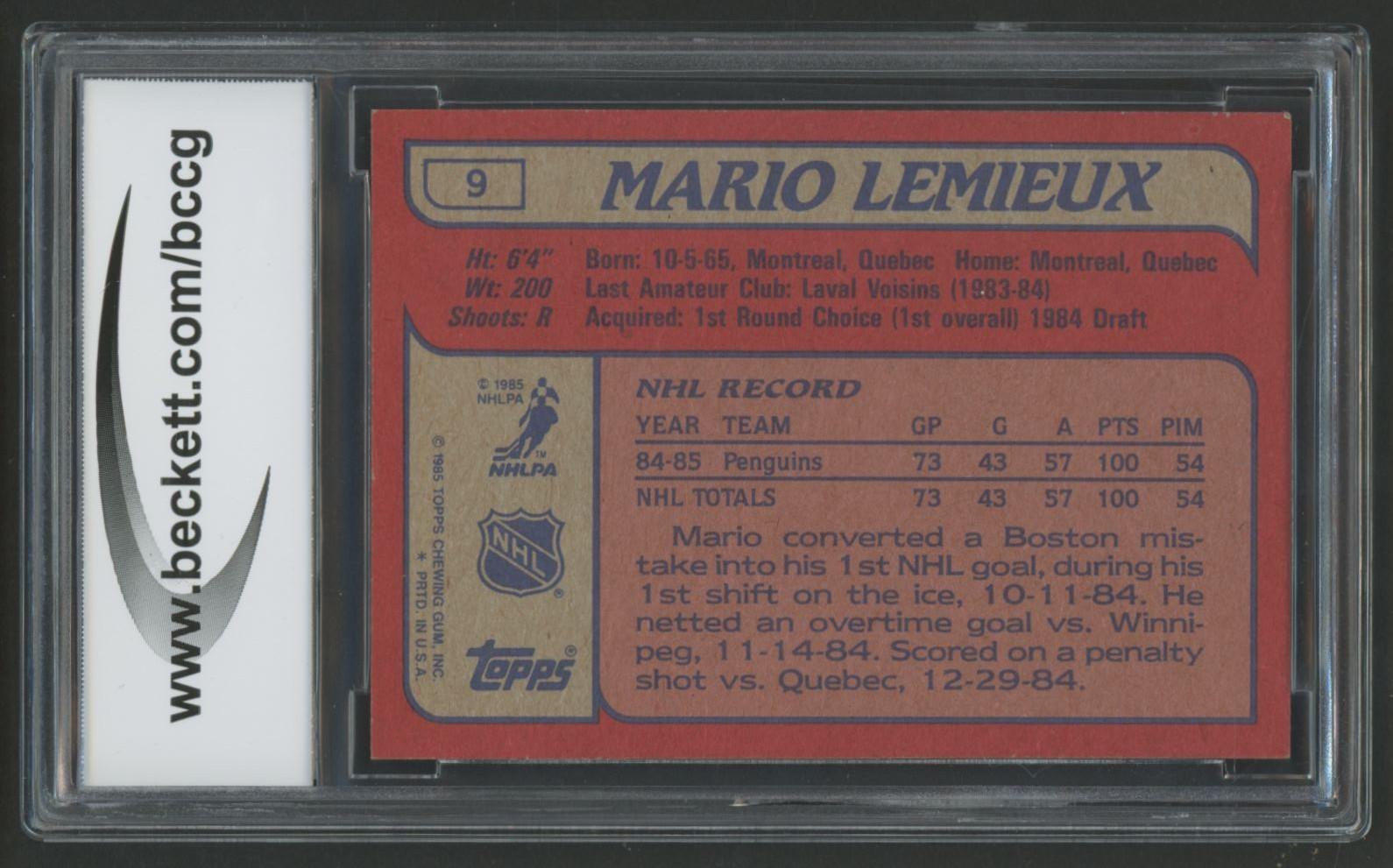 Mario Lemieux 1985-86 Topps #9 RC (BCCG 9) at PristineAuction.com Mario Lemieux 1985-86 Topps #9 RC (BCCG 9) at PristineAuction.com