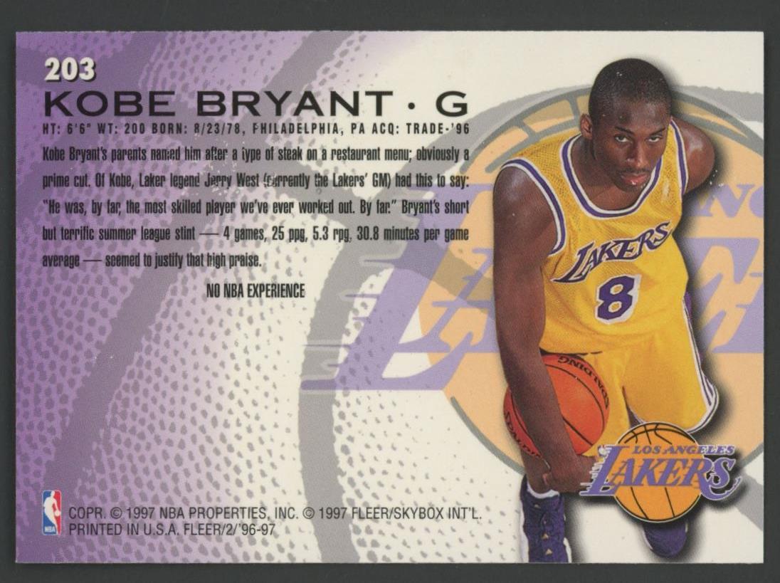 Kobe Bryant 1996-97 Fleer #203 RC at PristineAuction.com Kobe Bryant 1996-97 Fleer #203 RC at PristineAuction.com