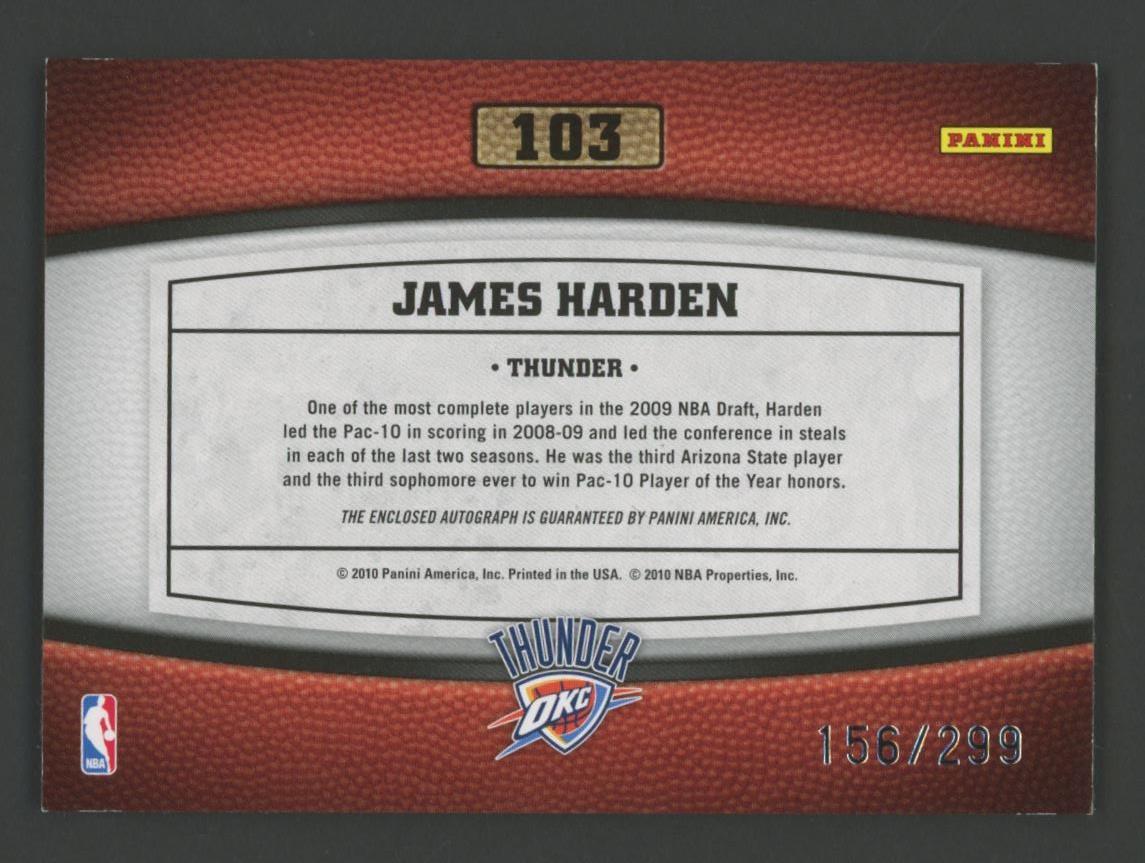 James Harden 2009-10 Timeless Treasures Rookie Recruits Autographs #103 #156/299 at PristineAuction.com James Harden 2009-10 Timeless Treasures Rookie Recruits Autographs #103 #156/299 at PristineAuction.com