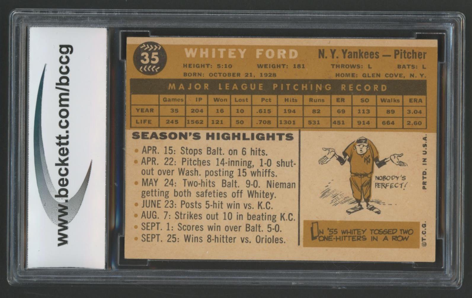 Whitey Ford 1960 Topps #35 (BCCG 9) at PristineAuction.com Whitey Ford 1960 Topps #35 (BCCG 9) at PristineAuction.com