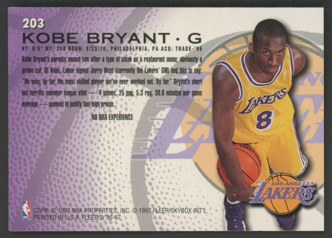 Kobe Bryant 1996-97 Fleer #203 RC at PristineAuction.com Kobe Bryant 1996-97 Fleer #203 RC at PristineAuction.com