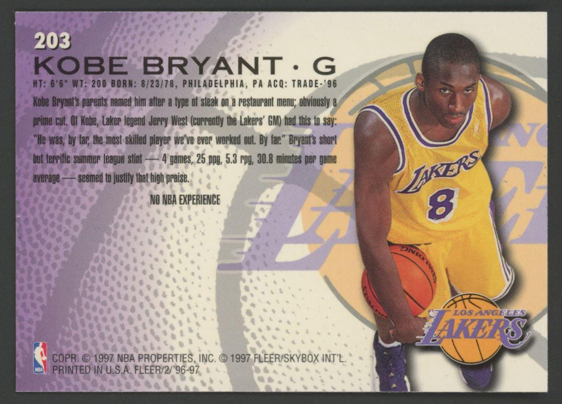 Kobe Bryant 1996-97 Fleer #203 RC at PristineAuction.com Kobe Bryant 1996-97 Fleer #203 RC at PristineAuction.com