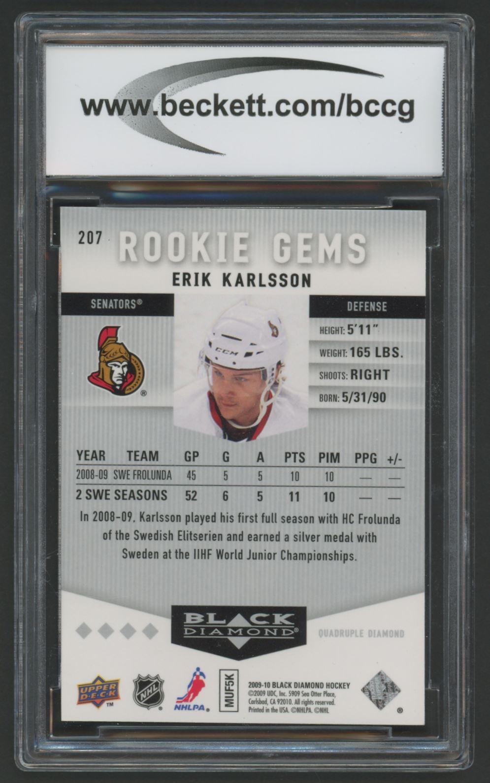 Erik Karlsson 2009-10 Black Diamond #207 (BCCG 10) at PristineAuction.com Erik Karlsson 2009-10 Black Diamond #207 (BCCG 10) at PristineAuction.com