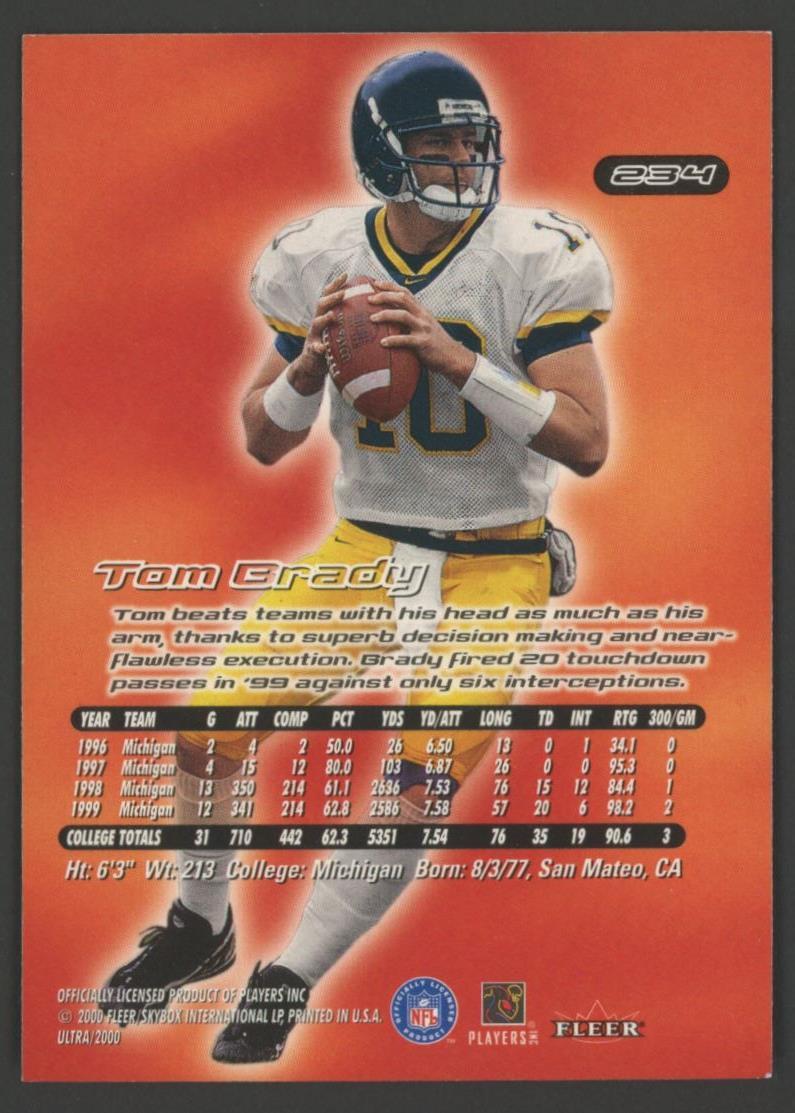 Tom Brady 2000 Ultra #234 RC at PristineAuction.com Tom Brady 2000 Ultra #234 RC at PristineAuction.com