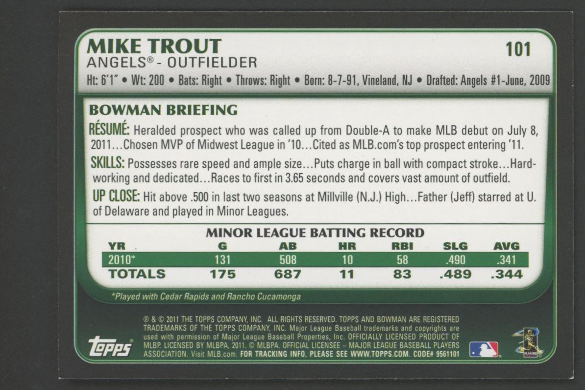 Mike Trout 2011 Bowman Draft #101 RC at PristineAuction.com Mike Trout 2011 Bowman Draft #101 RC at PristineAuction.com
