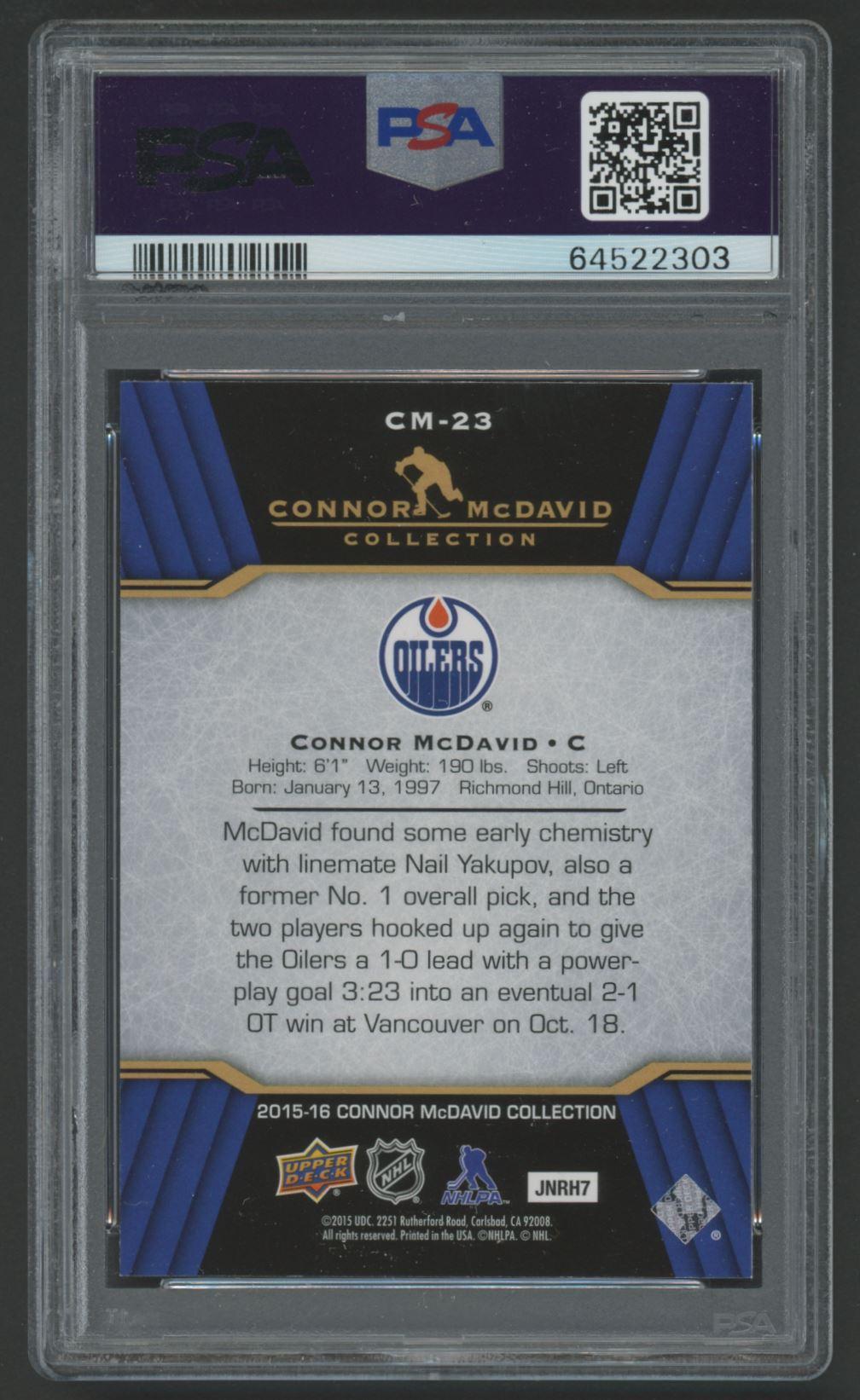 Connor McDavid 2015-16 Upper Deck Connor McDavid Collection #23 (PSA 10) at PristineAuction.com Connor McDavid 2015-16 Upper Deck Connor McDavid Collection #23 (PSA 10) at PristineAuction.com