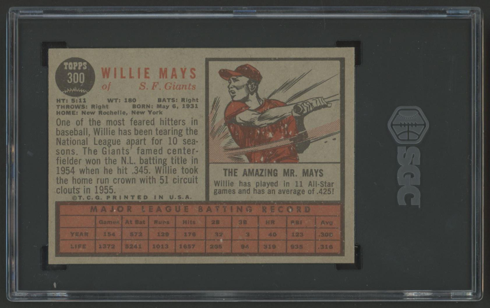 Willie Mays 1962 Topps #300 (SGC 5) at PristineAuction.com Willie Mays 1962 Topps #300 (SGC 5) at PristineAuction.com