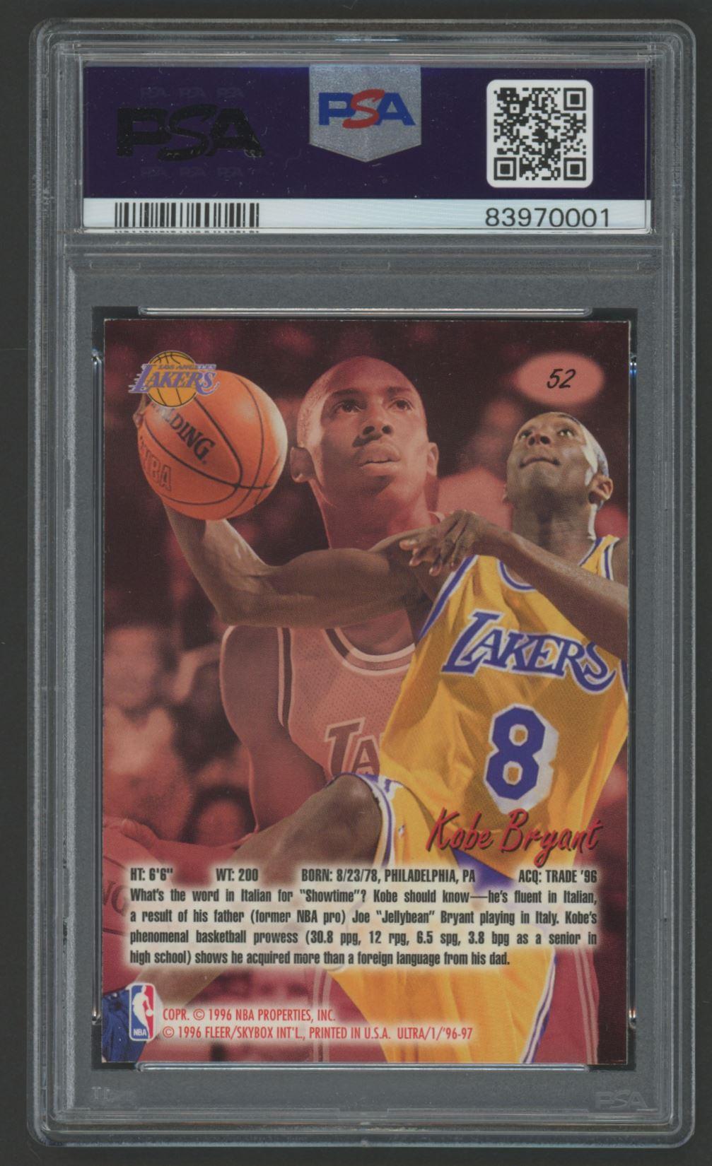 Kobe Bryant 1996-97 Ultra #52 RC (PSA 8) at PristineAuction.com Kobe Bryant 1996-97 Ultra #52 RC (PSA 8) at PristineAuction.com