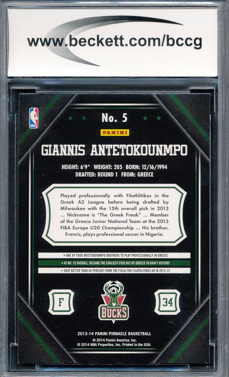 Giannis Antetokounmpo 2013-14 Pinnacle #5 RC (BCCG 10) at PristineAuction.com Giannis Antetokounmpo 2013-14 Pinnacle #5 RC (BCCG 10) at PristineAuction.com