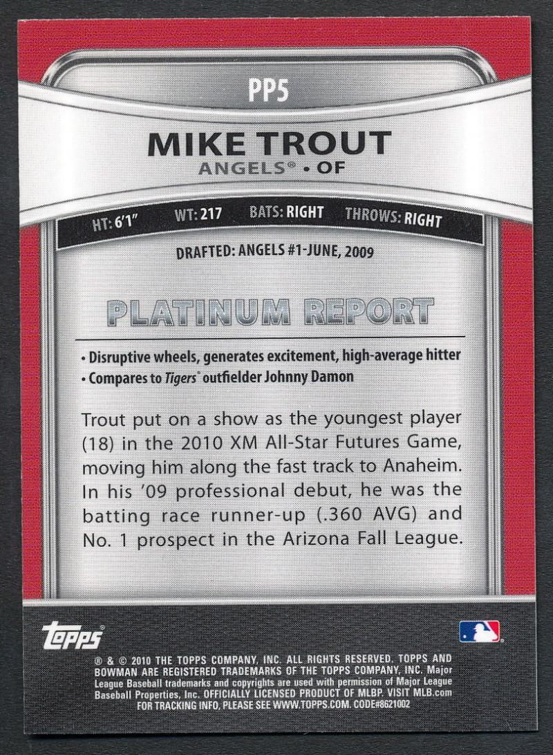 Mike Trout 2010 Bowman Platinum #PP5 RC at PristineAuction.com Mike Trout 2010 Bowman Platinum #PP5 RC at PristineAuction.com