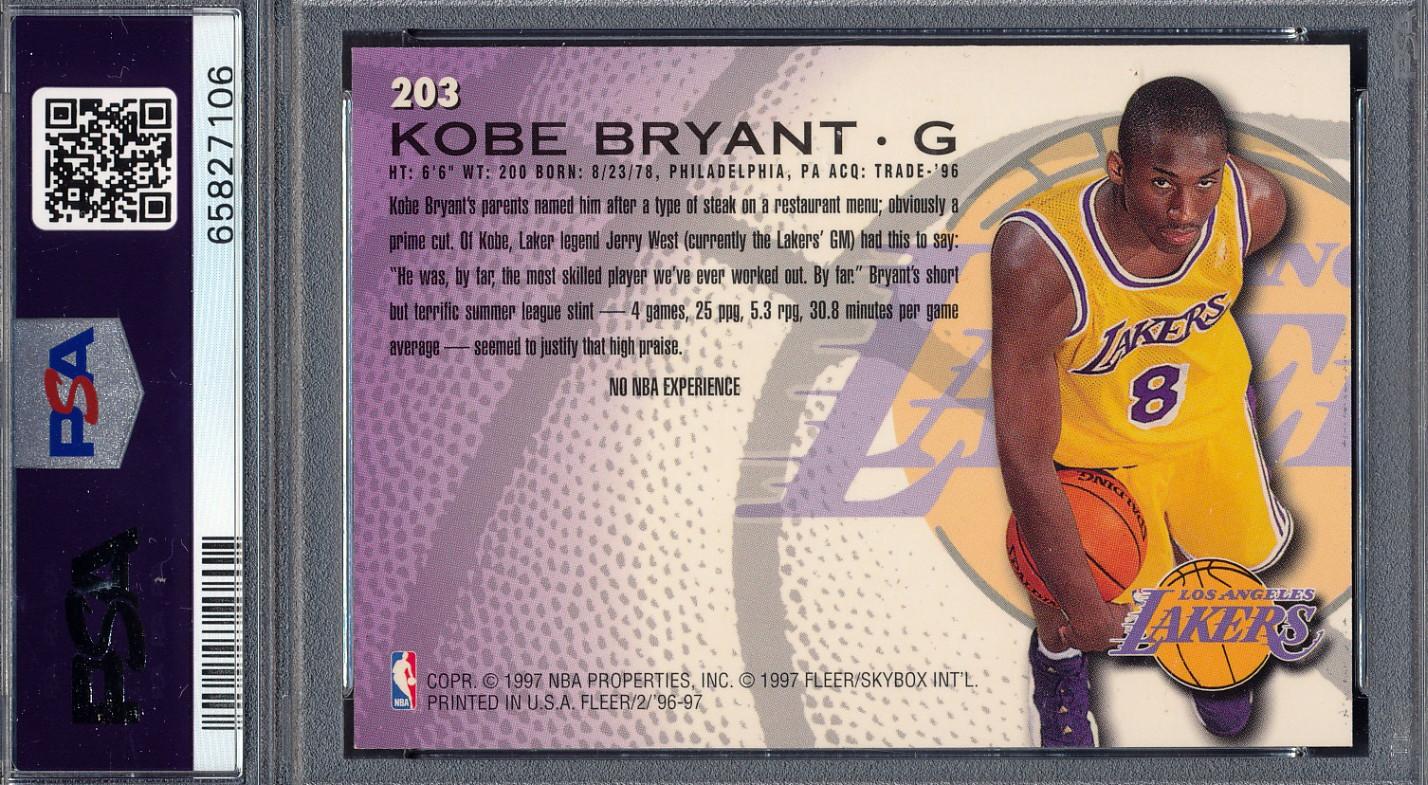 Kobe Bryant 1996-97 Fleer #203 RC (PSA 8) at PristineAuction.com Kobe Bryant 1996-97 Fleer #203 RC (PSA 8) at PristineAuction.com