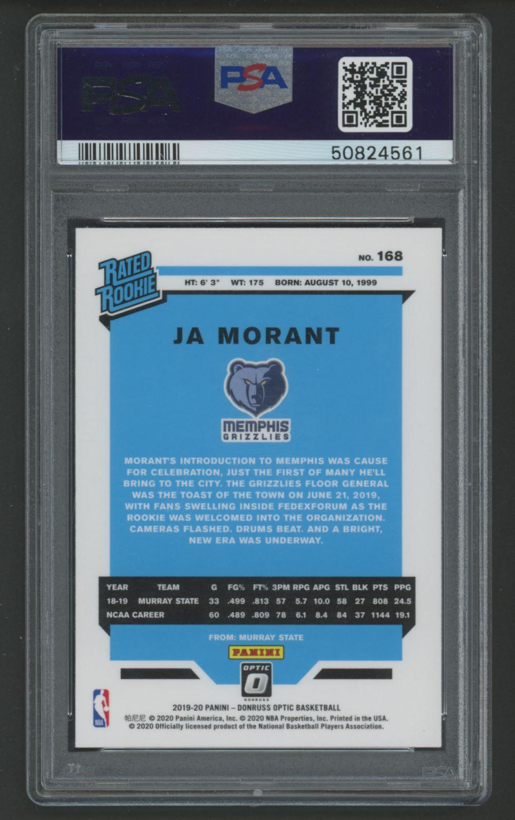 Ja Morant 2019 Panini Donruss Optic #168 RC (PSA 9) at PristineAuction.com Ja Morant 2019 Panini Donruss Optic #168 RC (PSA 9) at PristineAuction.com