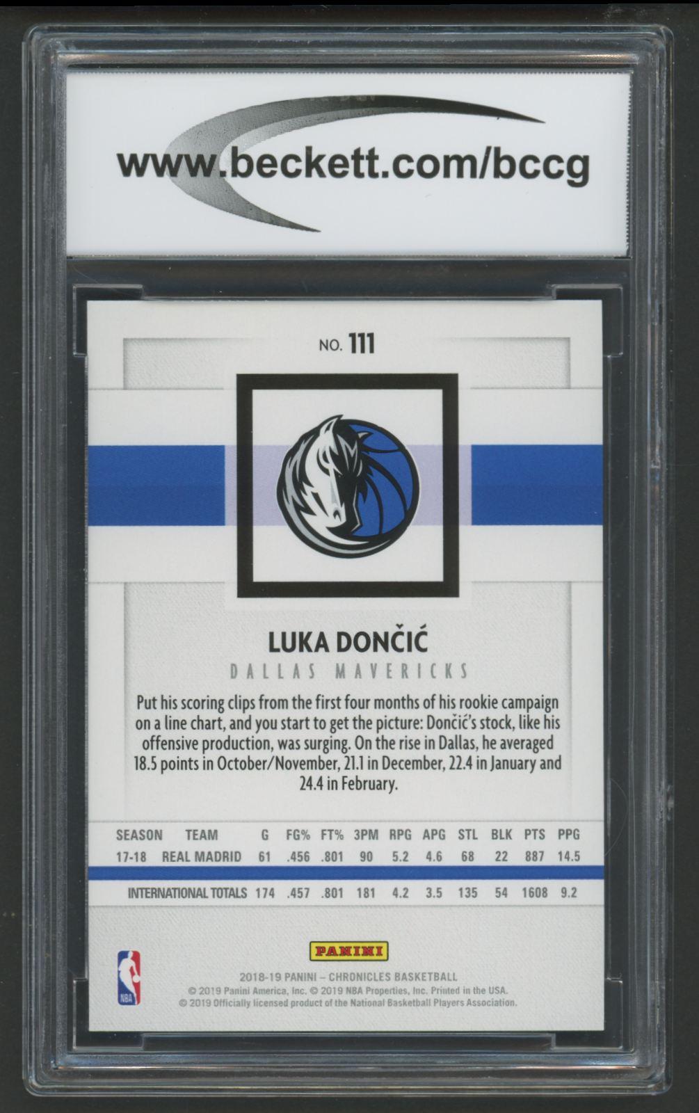 Luka Doncic 2018-19 Chronicles Panini #111 (BCCG 10) at PristineAuction.com Luka Doncic 2018-19 Chronicles Panini #111 (BCCG 10) at PristineAuction.com