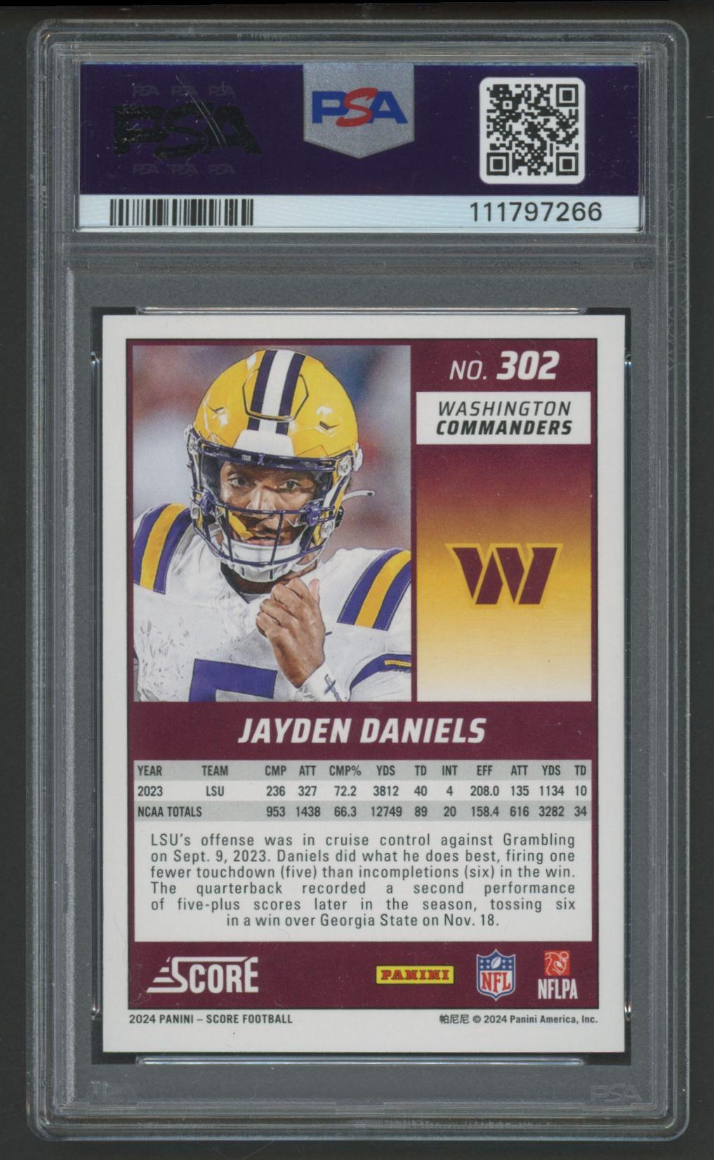 Jayden Daniels 2024 Score #302 (PSA 10) at PristineAuction.com Jayden Daniels 2024 Score #302 (PSA 10) at PristineAuction.com