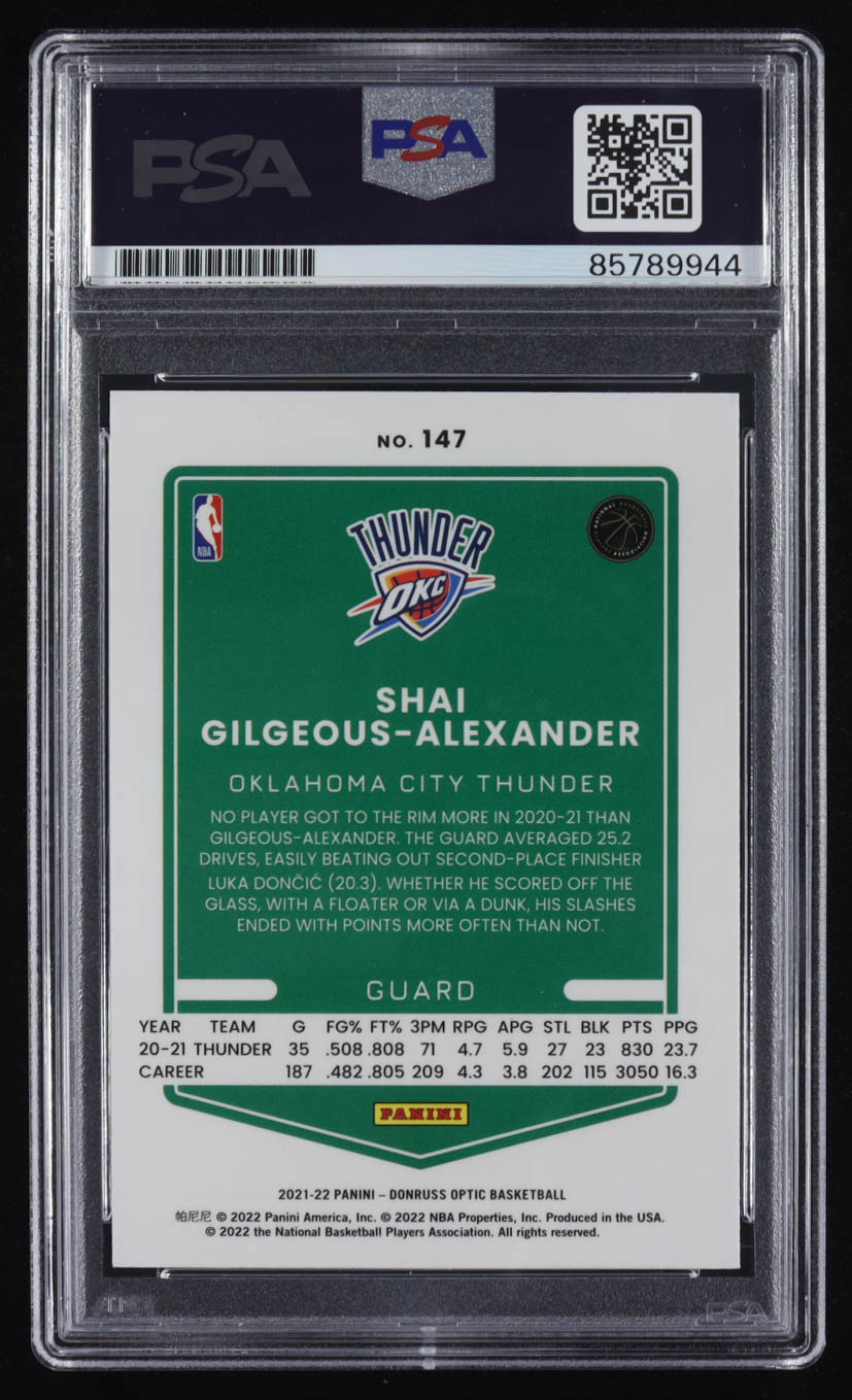Shai Gilgeous-Alexander Signed 2021-22 Panini Donruss Optic #147 (PSA) at PristineAuction.com Shai Gilgeous-Alexander Signed 2021-22 Panini Donruss Optic #147 (PSA) at PristineAuction.com