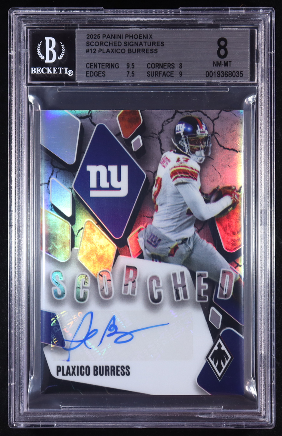 Plaxico Burress 2025 Panini Phoenix Scorched Signatures #12 #27/49 (BGS 8) at PristineAuction.com Plaxico Burress 2025 Panini Phoenix Scorched Signatures #12 #27/49 (BGS 8) at PristineAuction.com