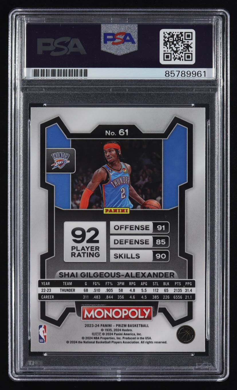 Shai Gilgeous-Alexander Signed 2023-24 Panini Prizm Monopoly #61 (PSA) at PristineAuction.com Shai Gilgeous-Alexander Signed 2023-24 Panini Prizm Monopoly #61 (PSA) at PristineAuction.com