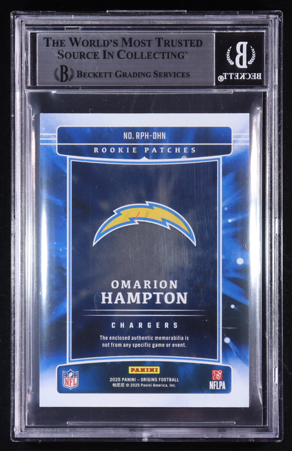 Omarion Hampton 2025 Panini Origins Rookie Patches #15 #182/199 RC (BGS 9) at PristineAuction.com Omarion Hampton 2025 Panini Origins Rookie Patches #15 #182/199 RC (BGS 9) at PristineAuction.com