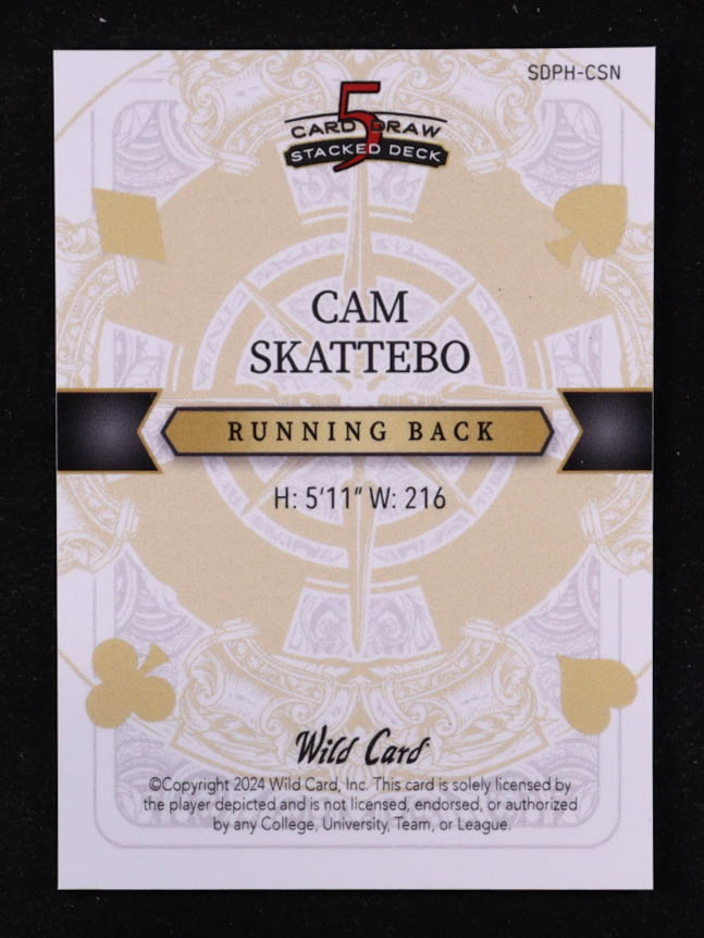 Cam Skattebo 2024 Wild Card 5 Card Draw Stacked Deck King Of Hearts Black Rainbow Foil #SDPH-CSN #1/1 RC at PristineAuction.com Cam Skattebo 2024 Wild Card 5 Card Draw Stacked Deck King Of Hearts Black Rainbow Foil #SDPH-CSN #1/1 RC at PristineAuction.com