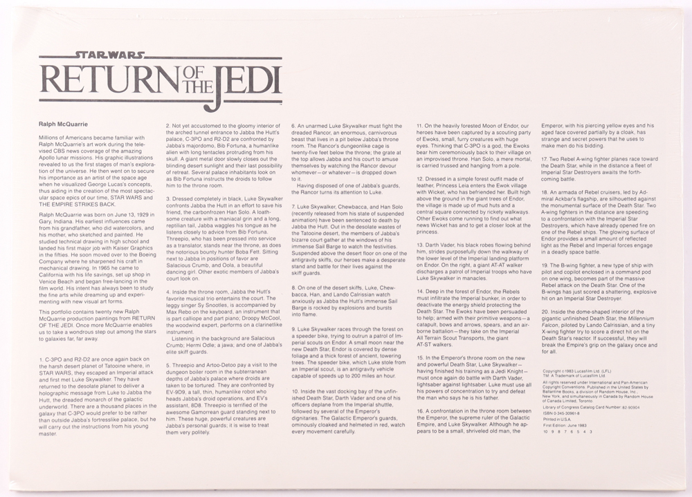 1983 "Star Wars: Return of the Jedi" Ralph McQuarrie Vintage Concept Art Print Portfolio with (20) Prints at PristineAuction.com