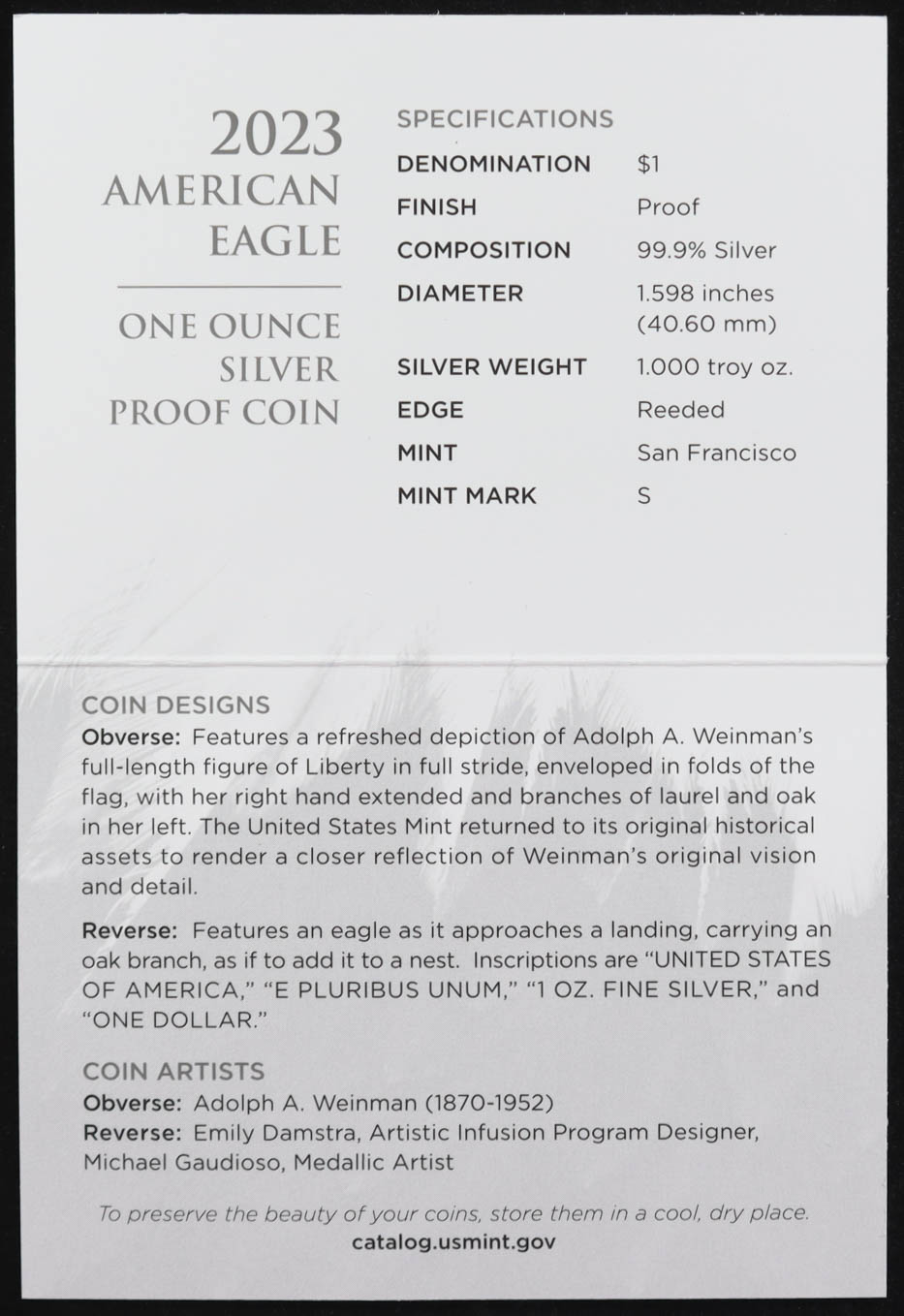 2023-S United States Mint American Eagle 1 Oz Silver Proof Coin at PristineAuction.com 2023-S United States Mint American Eagle 1 Oz Silver Proof Coin at PristineAuction.com