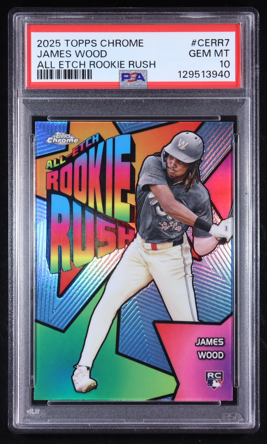 James Wood 2025 Topps Chrome All Etch Rookie Rush #CERR7 RC (PSA 10) at PristineAuction.com James Wood 2025 Topps Chrome All Etch Rookie Rush #CERR7 RC (PSA 10) at PristineAuction.com