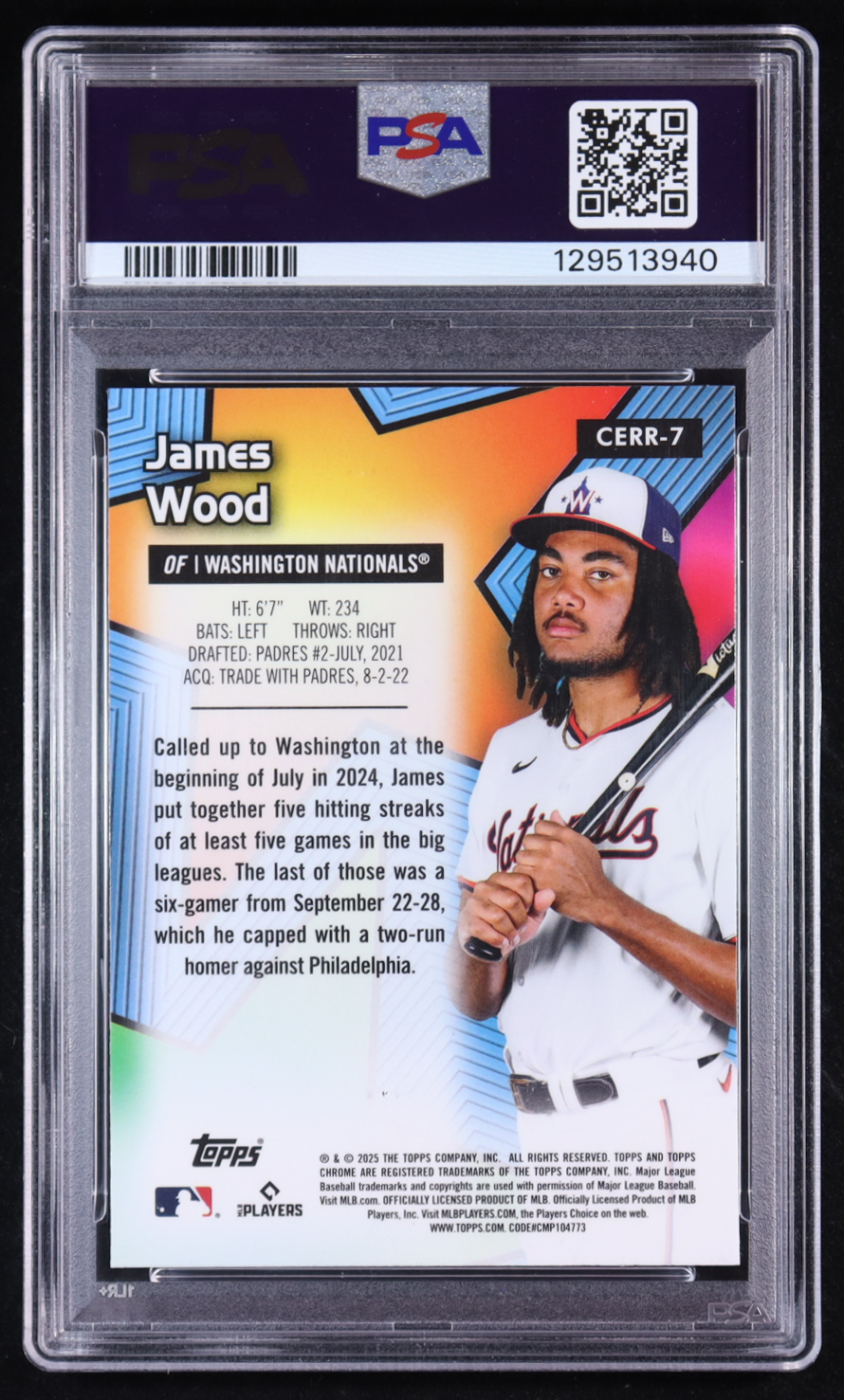James Wood 2025 Topps Chrome All Etch Rookie Rush #CERR7 RC (PSA 10) at PristineAuction.com James Wood 2025 Topps Chrome All Etch Rookie Rush #CERR7 RC (PSA 10) at PristineAuction.com