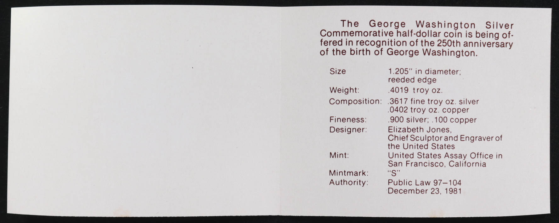 1982 250th Anniversary of George Washington Birth Half Dollar Coin with Display Box at PristineAuction.com 1982 250th Anniversary of George Washington Birth Half Dollar Coin with Display Box at PristineAuction.com