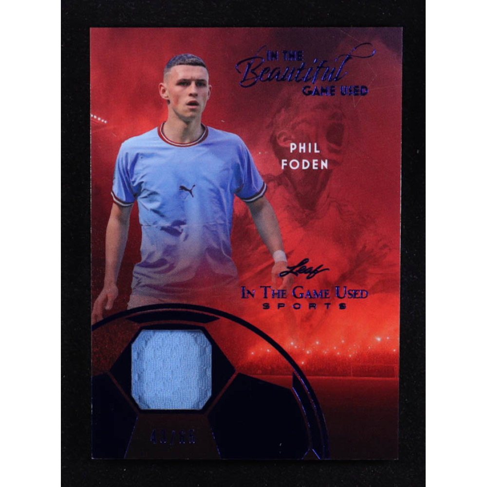 Phil Foden 2025 Leaf ITG Used Sports In The Beautiful Game Relic Blue Foil #BU20 #43/65 at PristineAuction.com