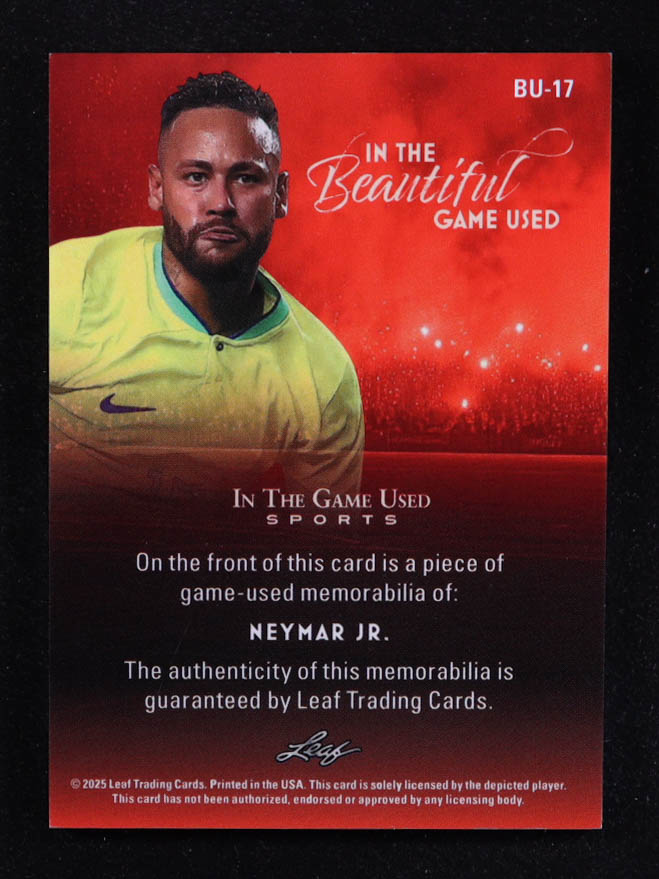 Neymar Junior 2025 Leaf ITG Used Sports In The Beautiful Game Relic Silver Sparkle Foil #BU17 #13/35 at PristineAuction.com Neymar Junior 2025 Leaf ITG Used Sports In The Beautiful Game Relic Silver Sparkle Foil #BU17 #13/35 at PristineAuction.com