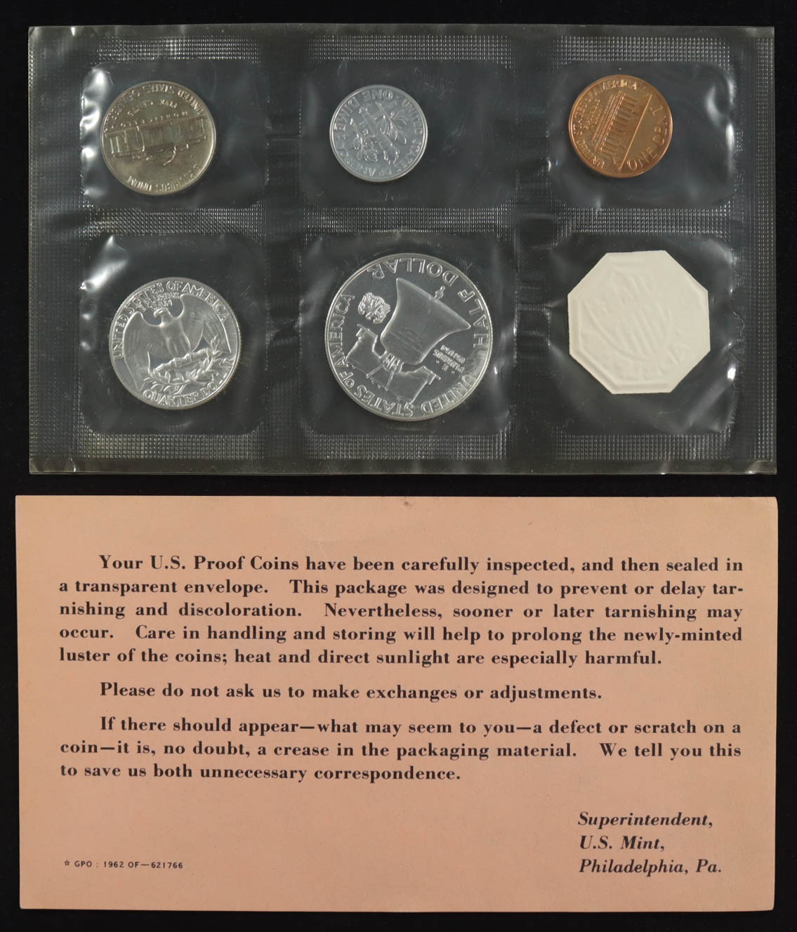 1962 Uncirculated United States Mint Souvenir (5) Coin Set at PristineAuction.com 1962 Uncirculated United States Mint Souvenir (5) Coin Set at PristineAuction.com