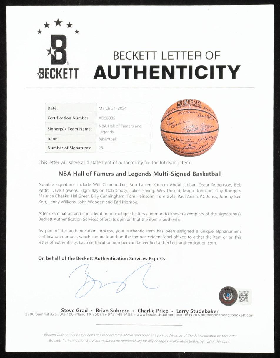 Kareem Abdul-Jabbar, Magic Johnson, Wilt Chamberlain, Oscar Robertson | NBA Hall of Famers & Legends Basketball with Display Case (28) (Beckett) at PristineAuction.com Kareem Abdul-Jabbar, Magic Johnson, Wilt Chamberlain, Oscar Robertson | NBA Hall of Famers & Legends Basketball with Display Case (28) (Beckett) at PristineAuction.com