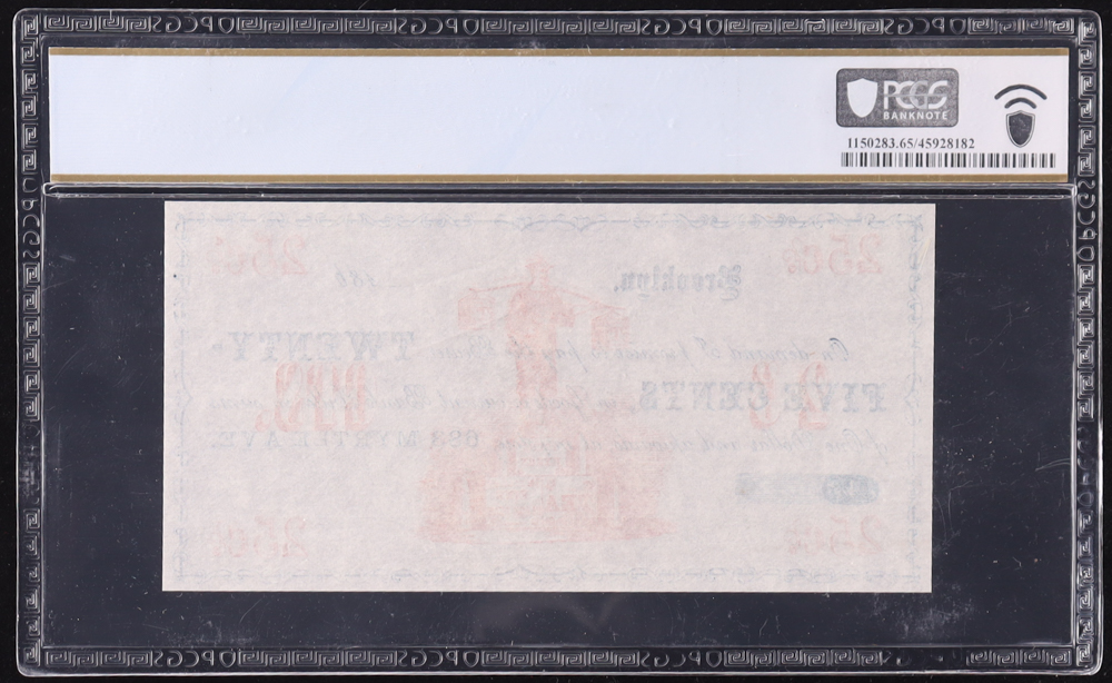1864 Brooklyn, New York 25 Cents Currency Note - Hyson & Ward, Tea Importer (PCGS Gem Unc 65 PPQ) at PristineAuction.com 1864 Brooklyn, New York 25 Cents Currency Note - Hyson & Ward, Tea Importer (PCGS Gem Unc 65 PPQ) at PristineAuction.com