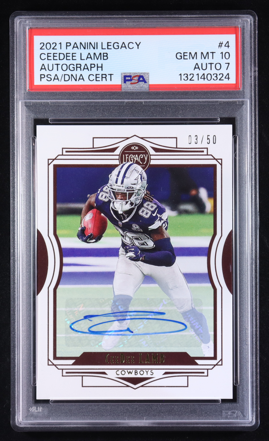 CeeDee Lamb 2021 Panini Legacy Autographs #4 #03/50 (PSA 10 | Autograph Graded 7) at PristineAuction.com CeeDee Lamb 2021 Panini Legacy Autographs #4 #03/50 (PSA 10 | Autograph Graded 7) at PristineAuction.com