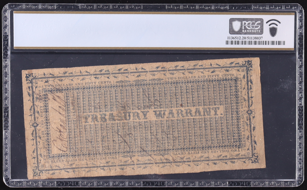 1862 Texas $2.50 Treasury Warrant, Military Service Cr-TX-7A (PCGS Very Fine 20) at PristineAuction.com 1862 Texas $2.50 Treasury Warrant, Military Service Cr-TX-7A (PCGS Very Fine 20) at PristineAuction.com
