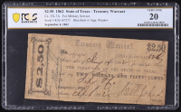 1862 Texas $2.50 Treasury Warrant, Military Service Cr-TX-7A (PCGS Very Fine 20) at PristineAuction.com