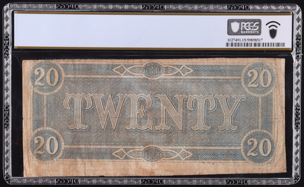 1864 Confederate $20 Currency Note, T-67 CR-512 w/ Two Flourishes; 8th Series (PCGS Choice Fine 15) at PristineAuction.com 1864 Confederate $20 Currency Note, T-67 CR-512 w/ Two Flourishes; 8th Series (PCGS Choice Fine 15) at PristineAuction.com