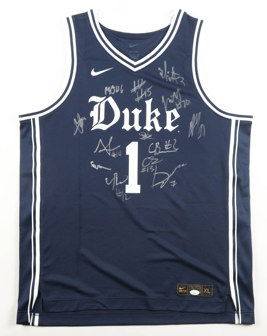 2025-26 Duke Blue Devils Nike Authentic Jersey Team-Signed by (13) with Cameron Boozer, Isaiah Evans, Caleb Foster, Jack Scott (JSA) at PristineAuction.com 2025-26 Duke Blue Devils Nike Authentic Jersey Team-Signed by (13) with Cameron Boozer, Isaiah Evans, Caleb Foster, Jack Scott (JSA) at PristineAuction.com