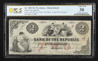 1855-56 Bank of the Republic, Providence, Rhode Island $2 Currency Note - Haxby# RI-385-G4a (PCGS Very Fine 30) at PristineAuction.com