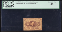 1862 U.S. 5&cent; Fractional Currency Note, 1st Issue - Straight Edges w/ Monogram (PCGS Extremely Fine 45) at PristineAuction.com