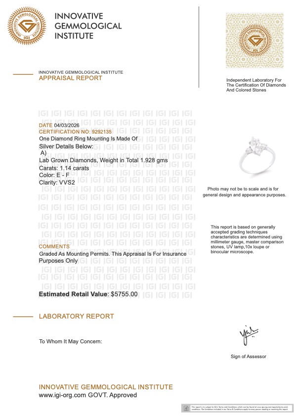 Brand New! 1.14 Carats Lab-Grown Diamonds Marquise Ring E-F, VVS2 Ideal Cut | Estimated Retail Value: $5,755 (IGI) at PristineAuction.com Brand New! 1.14 Carats Lab-Grown Diamonds Marquise Ring E-F, VVS2 Ideal Cut | Estimated Retail Value: $5,755 (IGI) at PristineAuction.com