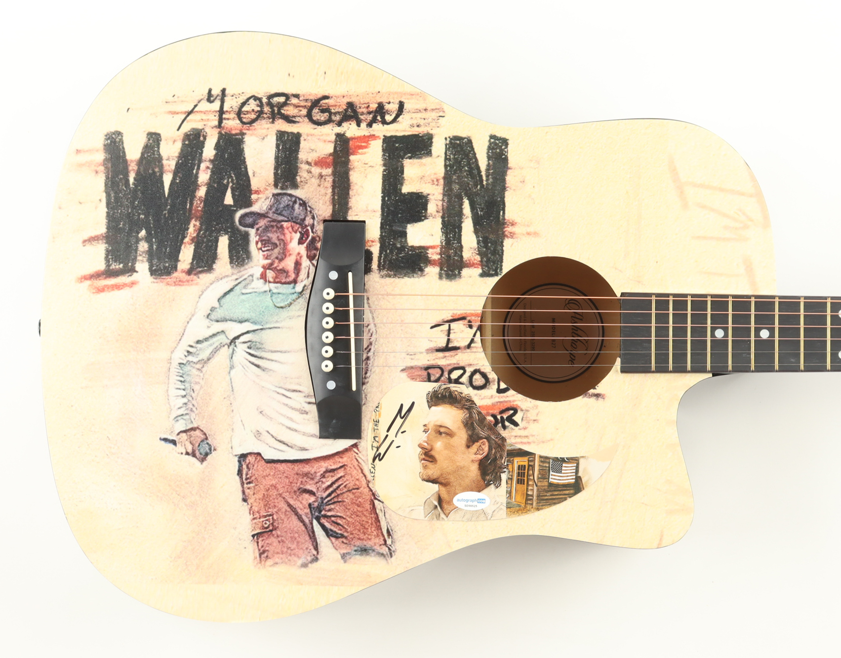 Morgan Wallen Guitar with Signed Custom Insert Pickguard (ACOA) at PristineAuction.com Morgan Wallen Guitar with Signed Custom Insert Pickguard (ACOA) at PristineAuction.com