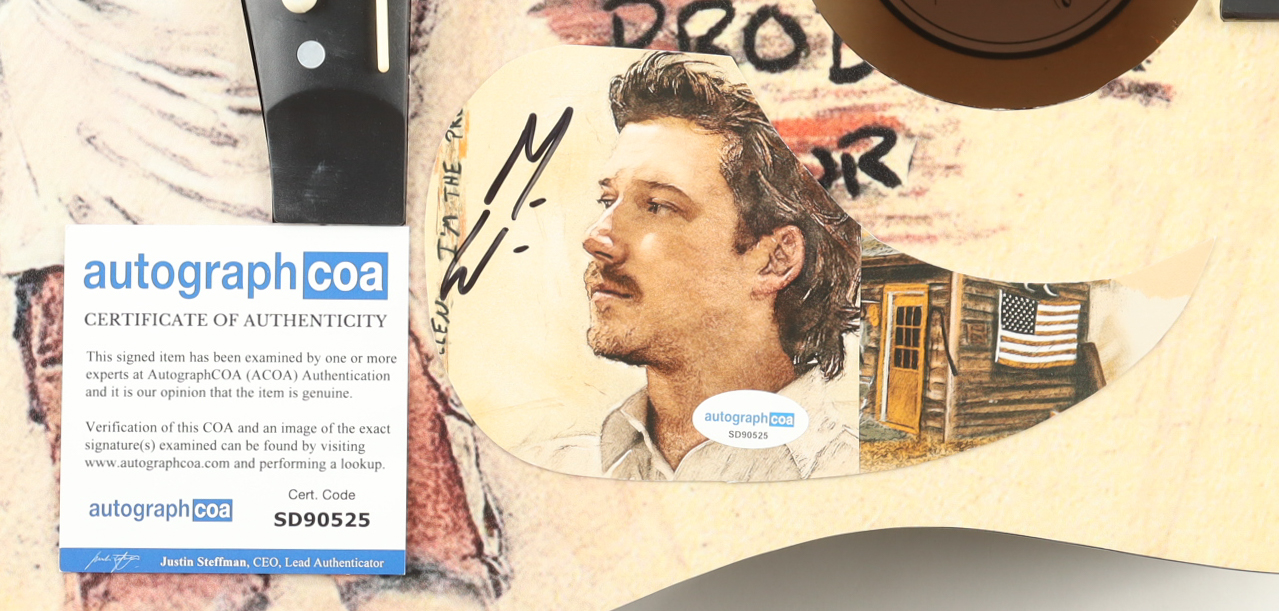Morgan Wallen Guitar with Signed Custom Insert Pickguard (ACOA) at PristineAuction.com Morgan Wallen Guitar with Signed Custom Insert Pickguard (ACOA) at PristineAuction.com